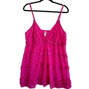 Cacique Pink Lace Babydoll Lingerie 22/24 Ruffle Trim Plus Size Sleepwear
